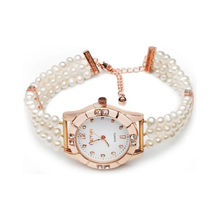 Qalereya görüntüsünə şəkil yükləyin, Üçqat zəncirlə hazırlanmış rose gold rəngdə mirvari saat