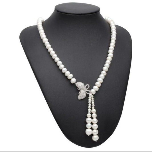 Kəpənək dizaynlı ağ mirvari boyunbağı, 46 sm