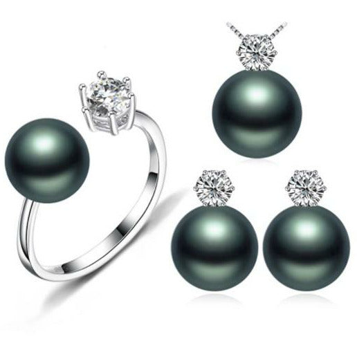 Zirkon qaşlı qara sadə mirvari dəst