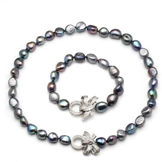 Barok tərzdə rəngli mirvari dəst - boyunbağı və qolbaq