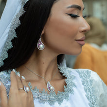 Qalereya görüntüsünə şəkil yükləyin, &quot;Buta&quot; dizaynlı əl işi premium italyan gümüşü dəst, gümüşü-bənövşəyi
