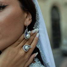 Qalereya görüntüsünə şəkil yükləyin, &quot;Buta&quot; dizaynlı əl işi premium italyan gümüşü dəst, gümüşü-mavi
