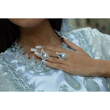 Qalereya görüntüsünə şəkil yükləyin, &quot;Buta&quot; dizaynlı əl işi premium italyan gümüşü dəst, gümüşü-mavi
