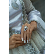 Qalereya görüntüsünə şəkil yükləyin, &quot;Buta&quot; dizaynlı əl işi premium italyan gümüşü dəst, gümüşü-mavi
