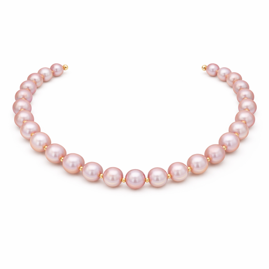 Pearl necklace with gold clasps on a white background
