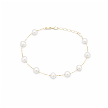 Qalereya görüntüsünə şəkil yükləyin, 585 əyarlı qızıl sep üzərində aralıqlarla düzülmüş mirvari qolbaq
