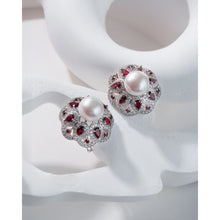 Qalereya görüntüsünə şəkil yükləyin, Təbii qırmızı qranat daşlı italyan gümüşü premium mirvari dəst
