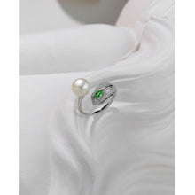 Qalereya görüntüsünə şəkil yükləyin, Yaşıl kristal qaşlı italyan gümüşü premium mirvari dəst
