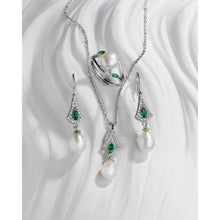 Qalereya görüntüsünə şəkil yükləyin, Yaşıl və ağ rəngli zirkon qaşlı italyan gümüşü premium mirvari dəst
