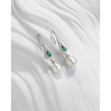 Qalereya görüntüsünə şəkil yükləyin, Yaşıl və ağ rəngli zirkon qaşlı italyan gümüşü premium mirvari dəst
