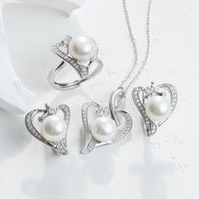 Qalereya görüntüsünə şəkil yükləyin, Zərif ürək dizaynlı italyan gümüşü premium mirvari dəst
