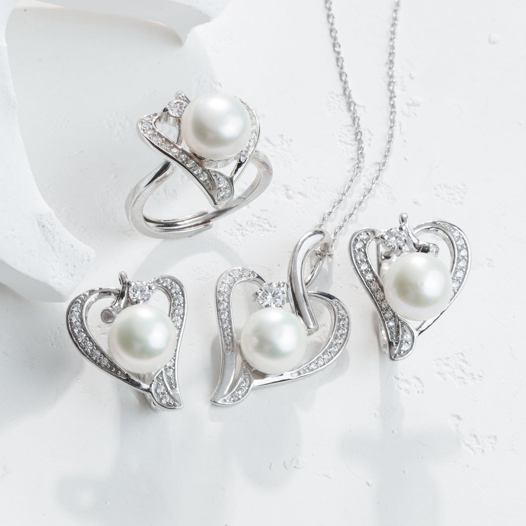 Zərif ürək dizaynlı italyan gümüşü premium mirvari dəst