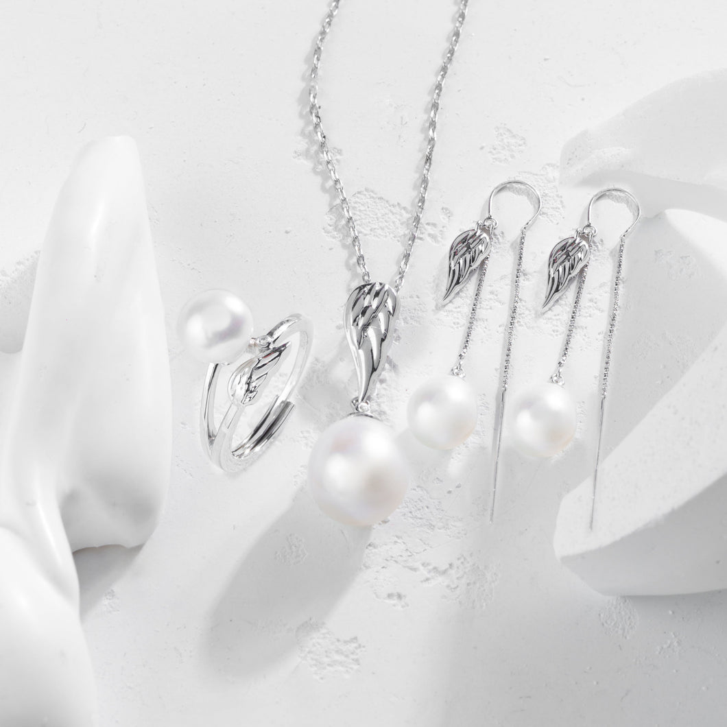 Mələk qanadları dizaynlı italyan gümüşü premium mirvari dəst