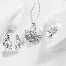 Qalereya görüntüsünə şəkil yükləyin, Yarpaq dizaynlı italyan gümüşü premium mirvari dəst
