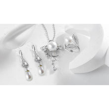 Qalereya görüntüsünə şəkil yükləyin, Asma sırğalı italyan gümüşü premium mirvari dəst
