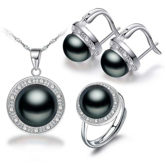 Zirkon qaşlarla işlənmiş sadə qara mirvari dəst